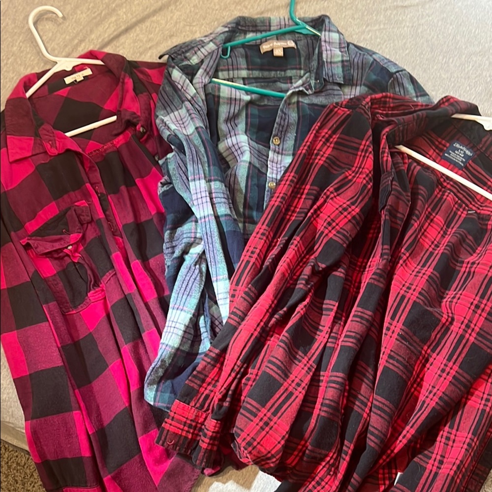 Plaid Button-Up Shirts - Red, Pink, Blue